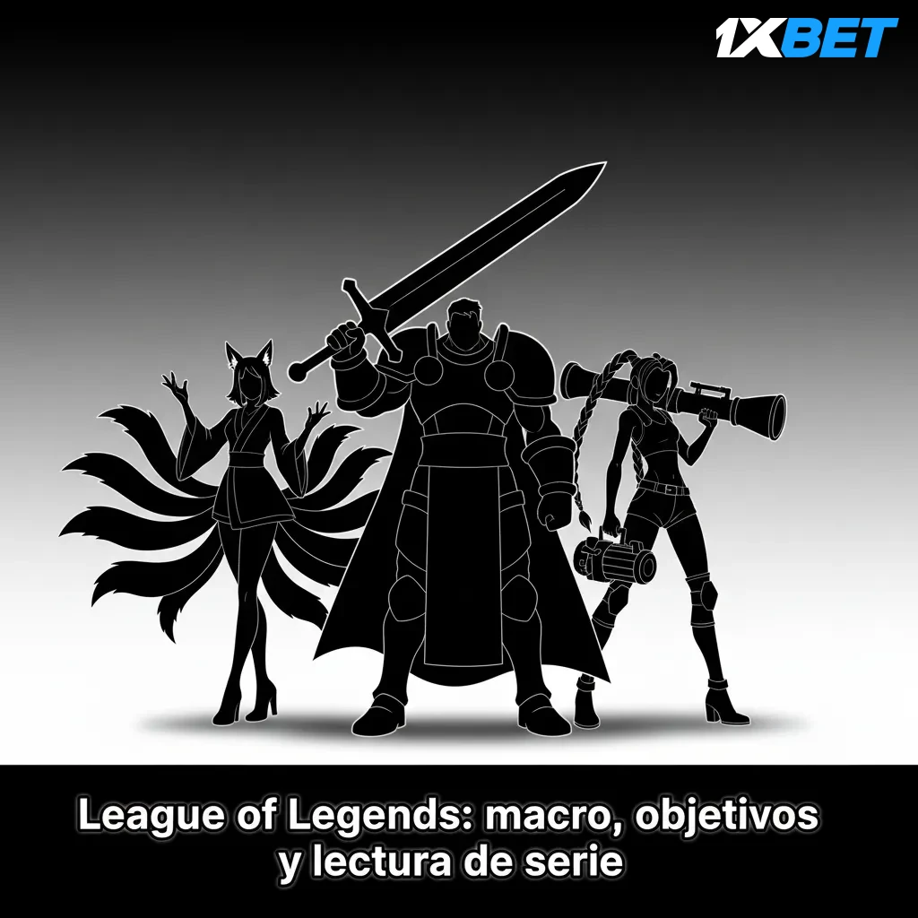 Ilustración de LoL con macro y objetivos, mercados de apuestas y torneos Worlds, MSI, LLA, LCK y LPL.