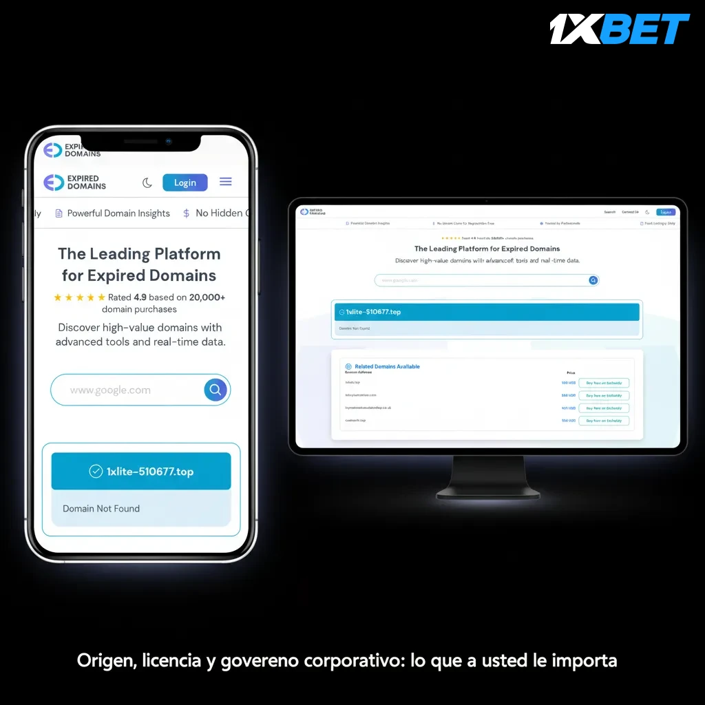 Infografía sobre origen, licencia de Curazao y gobierno corporativo de 1xBet, con sedes en Curazao y Chipre.