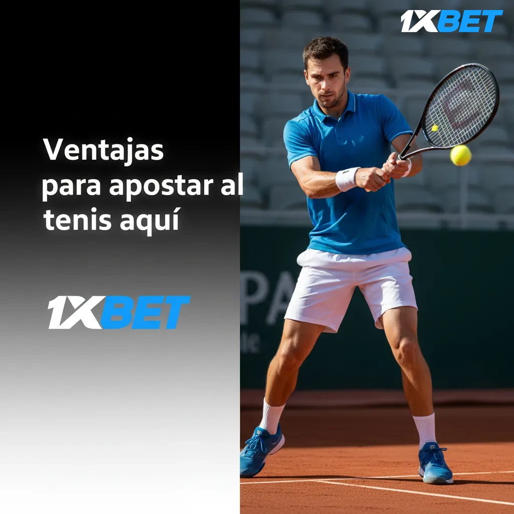 Banner de ventajas para apostar al tenis: mercados amplios, cuotas en vivo, estadísticas, cash out y soporte en español.