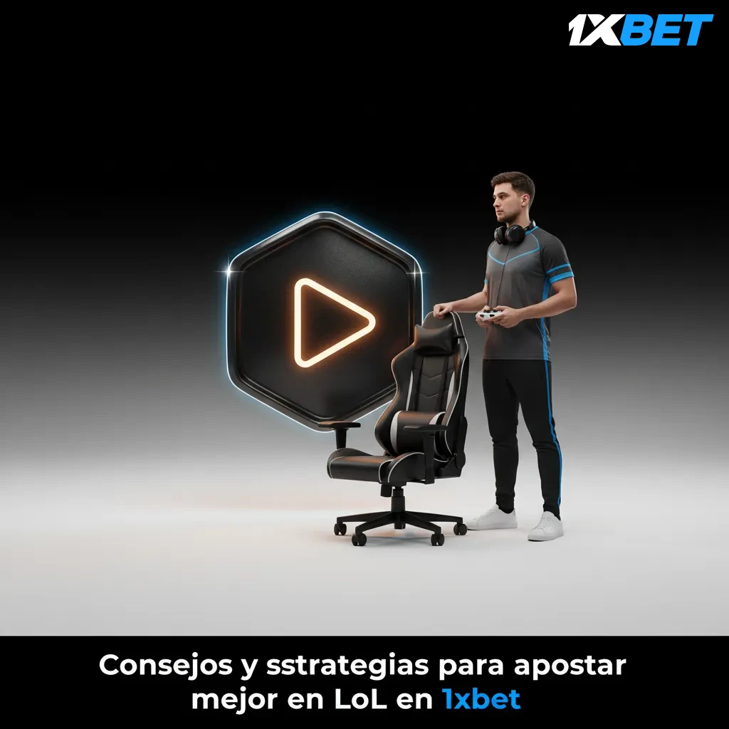 Infografía de consejos para apostar en LoL en 1xBet: banca, forma de equipos, parches/meta, cuotas, draft y formato.