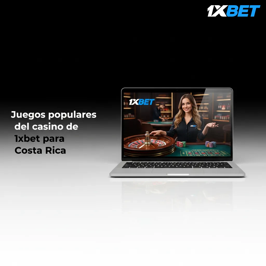 Banner de 1xBet para Costa Rica con juegos populares: Gates of Olympus, Sweet Bonanza, Book of Dead, ruleta y blackjack