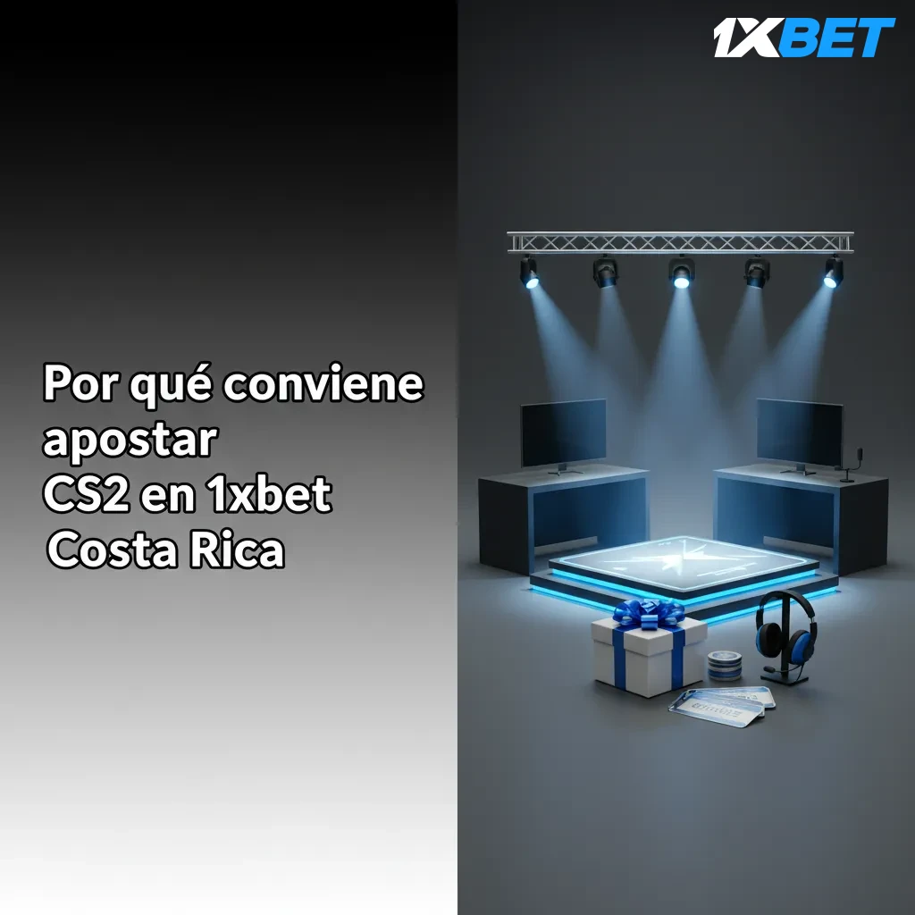 Banner de 1xBet Costa Rica para apuestas de CS2: bono 70.000 CRC, pagos en colones, soporte 24/7, app iOS/Android, Cash Out
