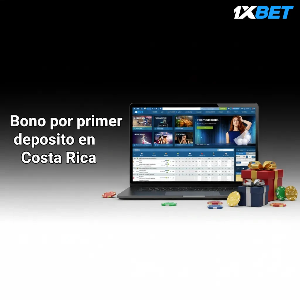 Banner bono primer depósito 1xBet Costa Rica: 100% hasta 70 000 CRC en apuestas deportivas. Depósito mínimo 3 500 CRC.