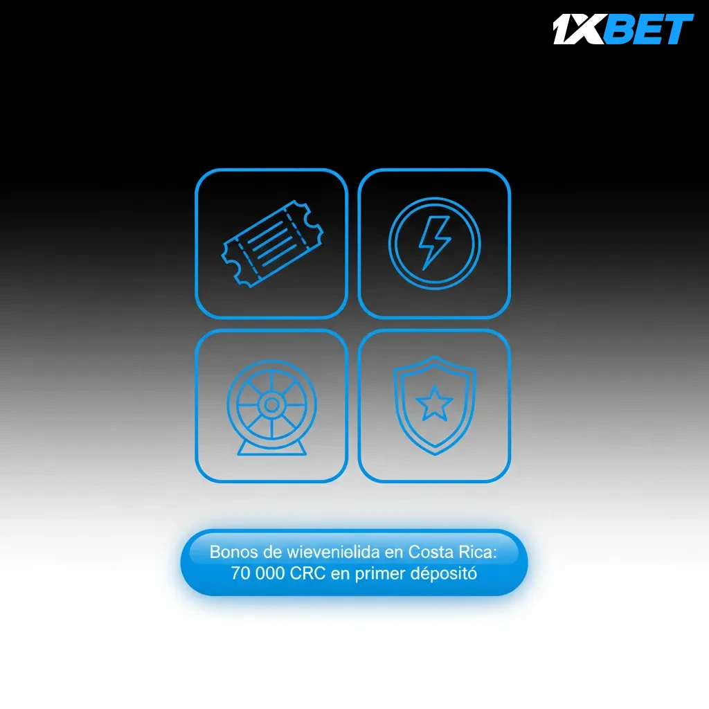 Banner de 1xBet: bono de bienvenida en Costa Rica, hasta 70 000 CRC en primer depósito, casino y apuestas deportivas