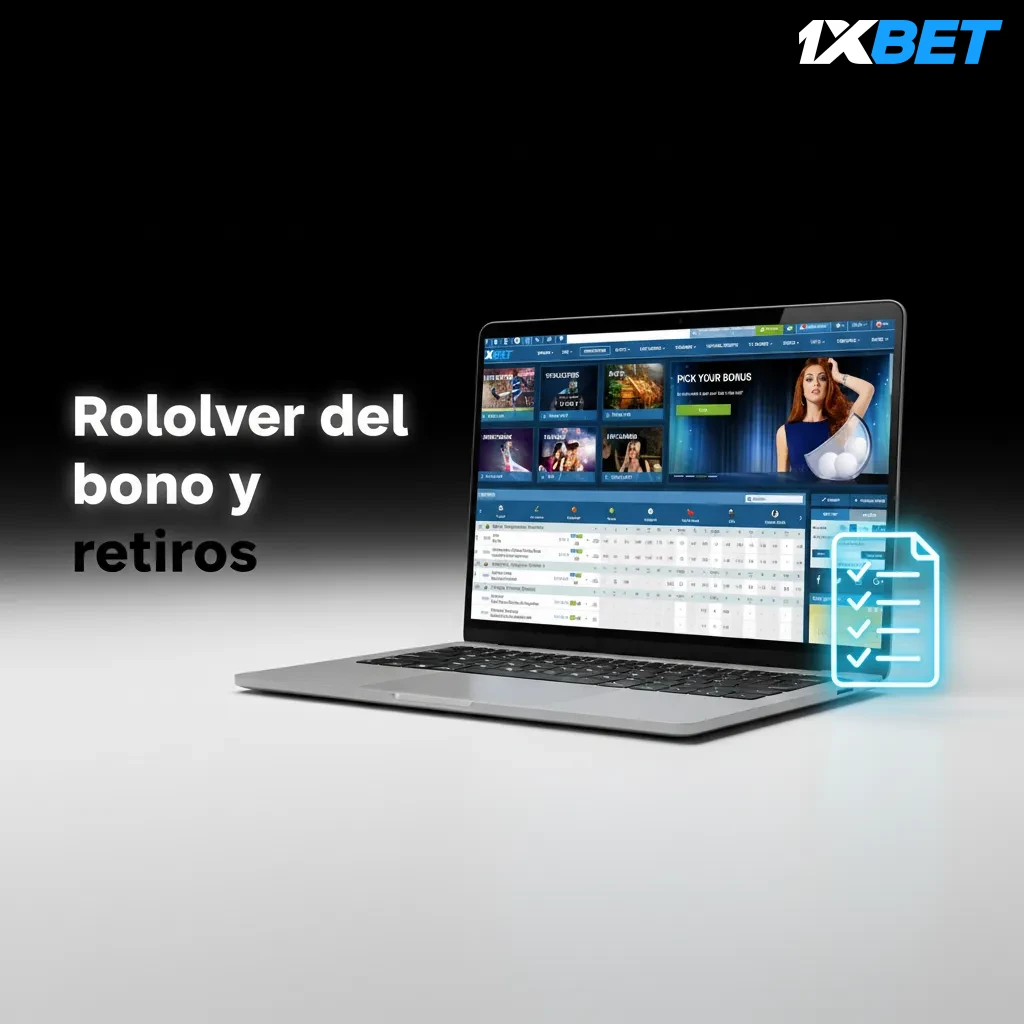 Infografía de rollover de bono y retiros: saldos separados, requisitos de apuesta (deportes 5x, casino 35x), plazo 30 días.