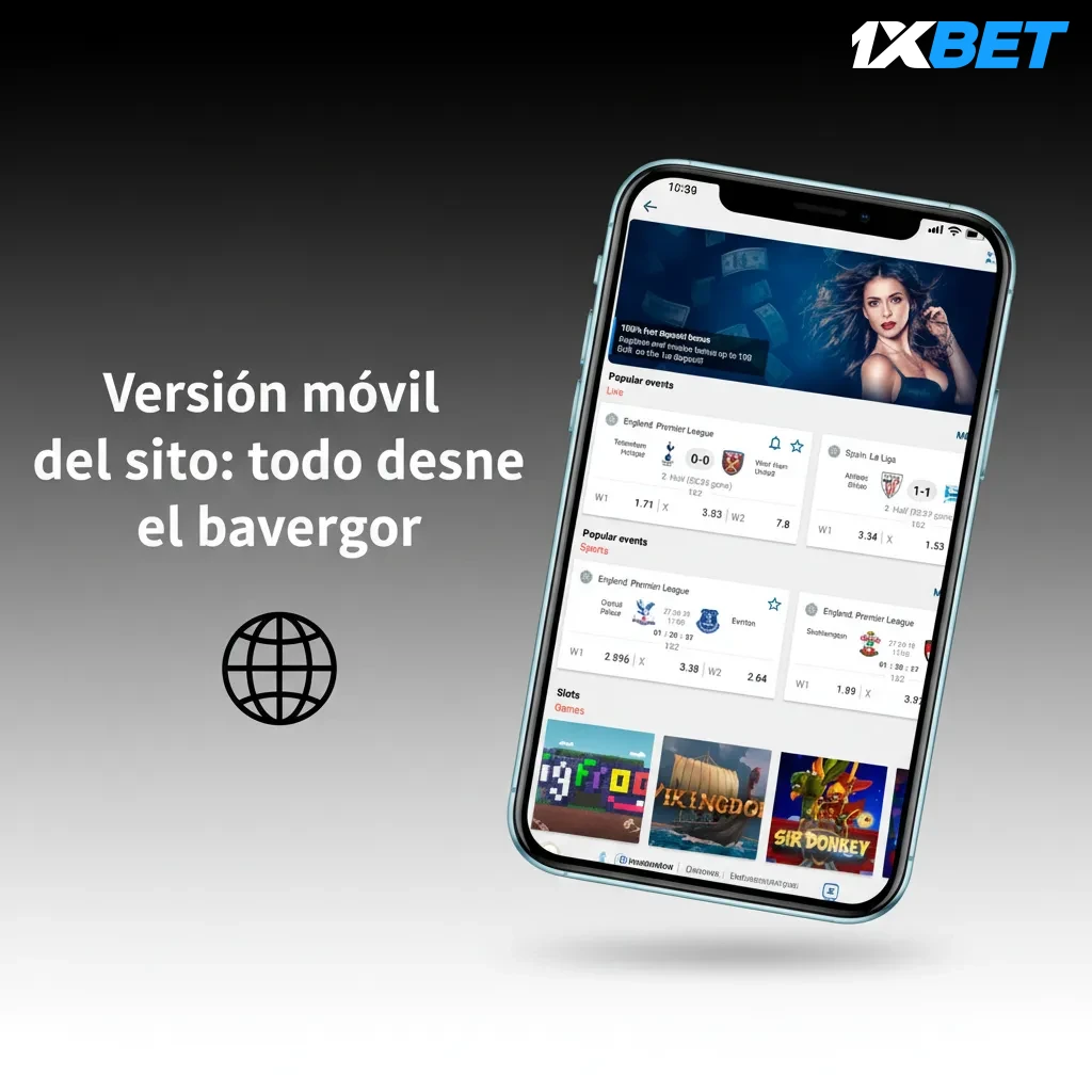 Smartphone con el sitio móvil en el navegador, cuotas en vivo, casino, pagos integrados; rápido y sin descargas.