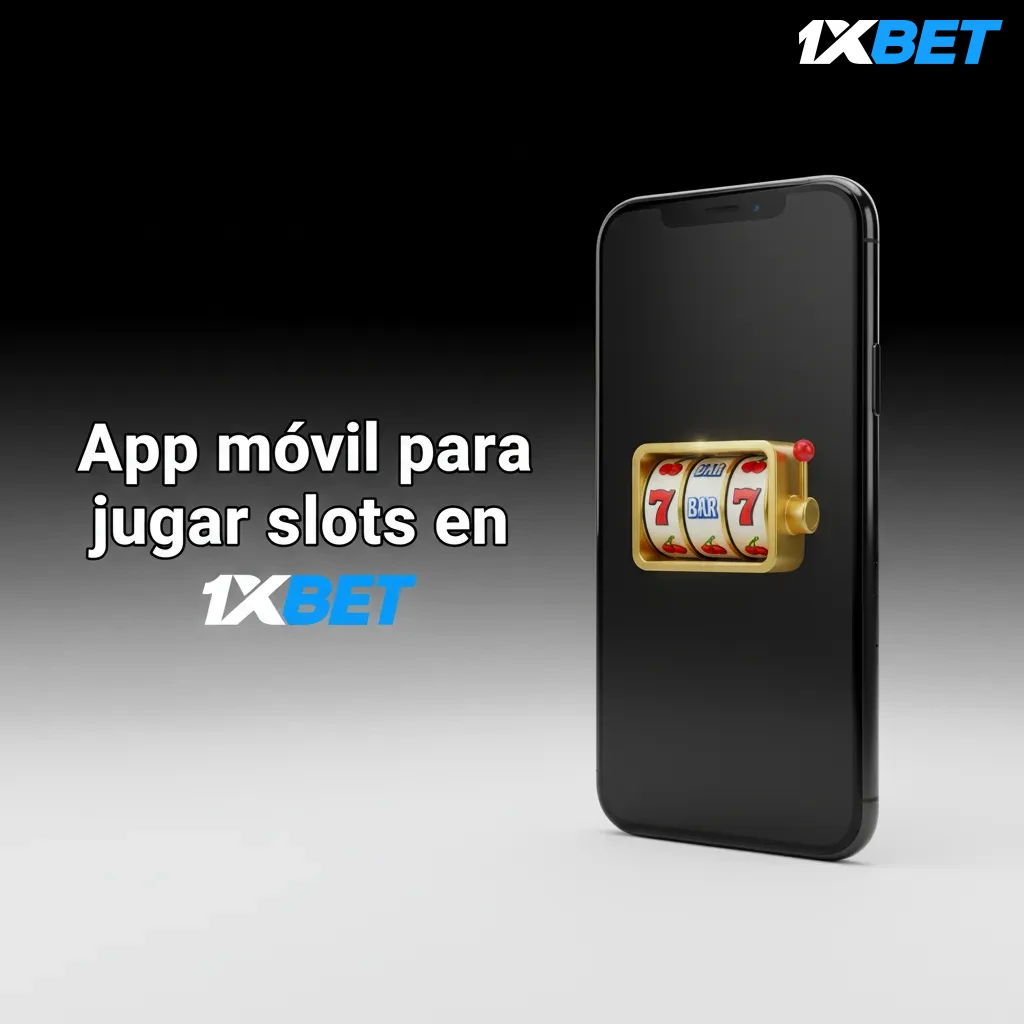 Smartphone con la app 1xBet: lobby de tragamonedas, menú Casino, filtros; juego, pagos y soporte en un solo lugar.