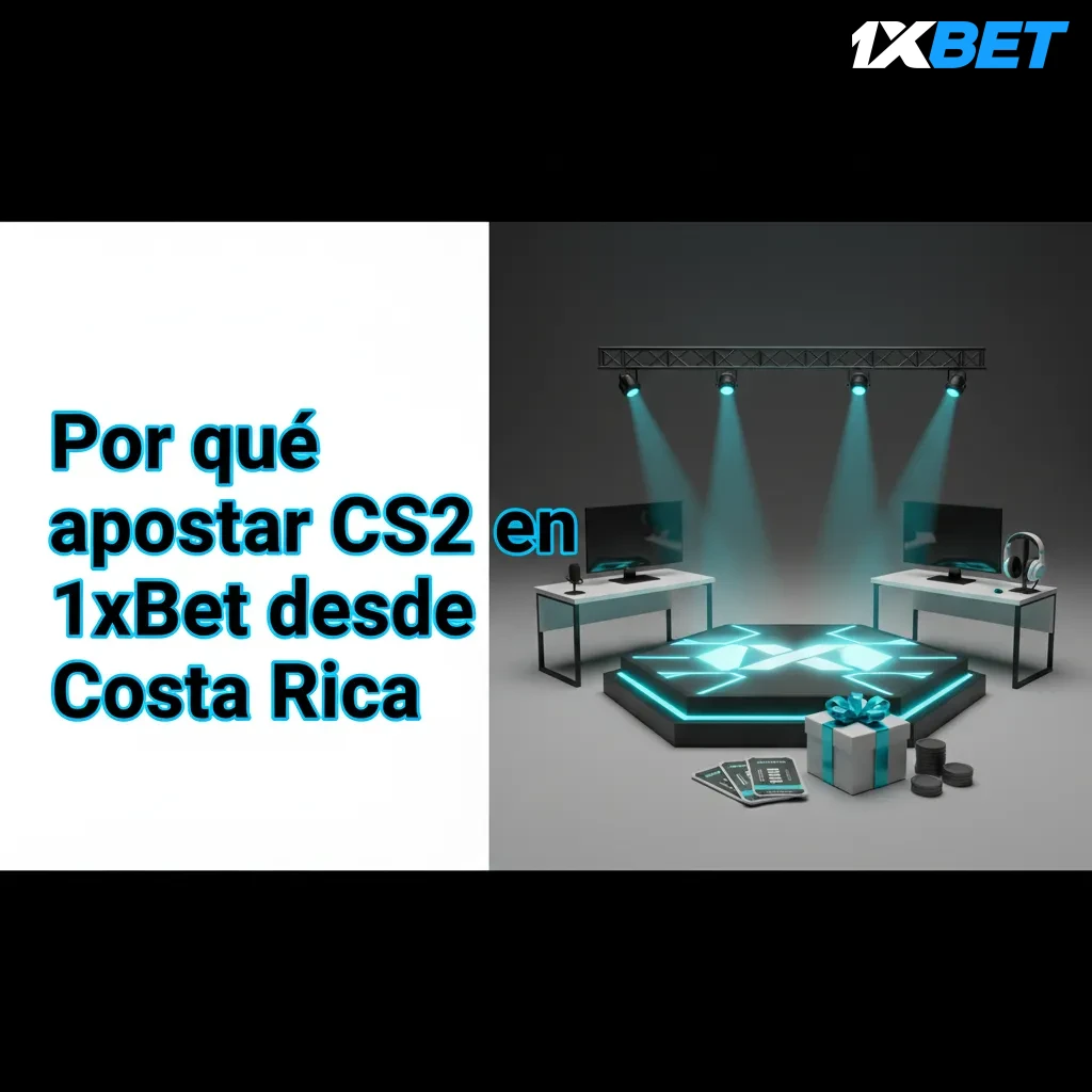 Banner de 1xBet para apostar CS2 en Costa Rica: bono en CRC, métodos locales, app iOS/Android y soporte 24/7 en español.