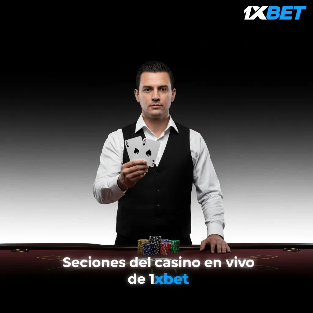 Secciones del casino en vivo de 1xBet: Ruleta, Blackjack, Baccarat, Póker, Shows de TV y Sic Bo/Dados; 200+ juegos.