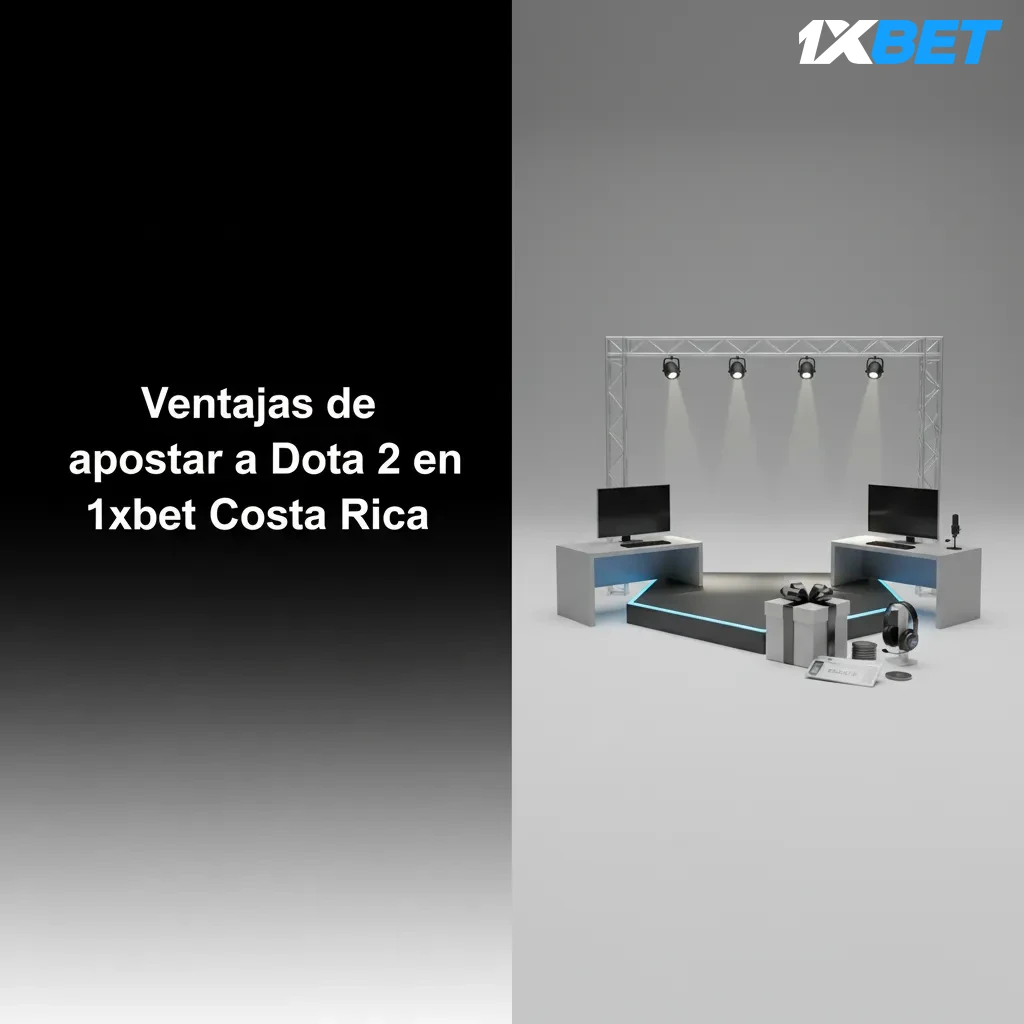 Banner de Dota 2 en 1xbet Costa Rica: bono ₡70.000, pagos locales, soporte 24/7, app móvil y cuotas competitivas.