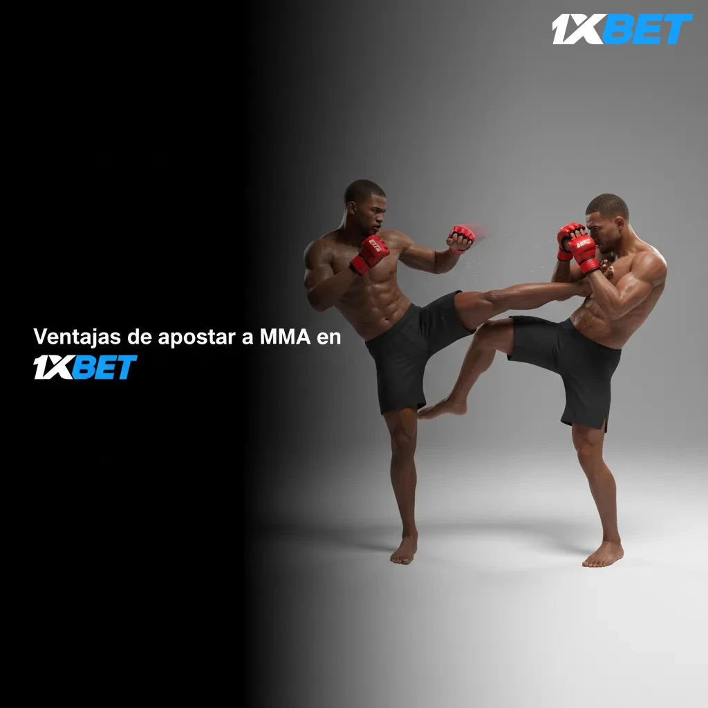 Banner de 1xbet sobre MMA: mercados amplios, cuotas competitivas, cash out, app móvil y estadísticas en vivo y pagos locales