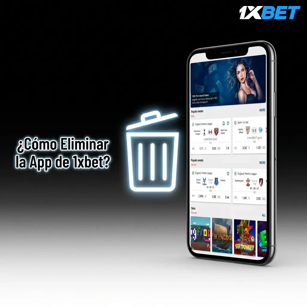 Smartphone screen showing 1xbet app icon with uninstall options for Android and iOS devices