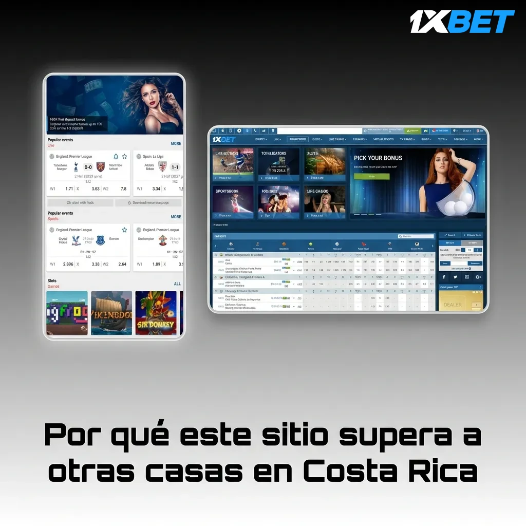 Betting platform interface showing competitive odds, live statistics, and casino options for Costa Rica users