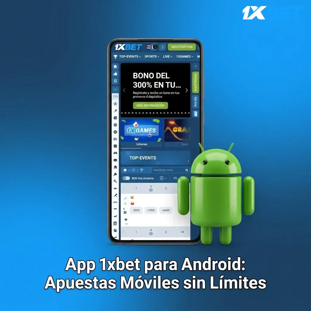 App 1xbet para Android con interfaz de apuestas deportivas y casino móvil disponible para descarga gratuita