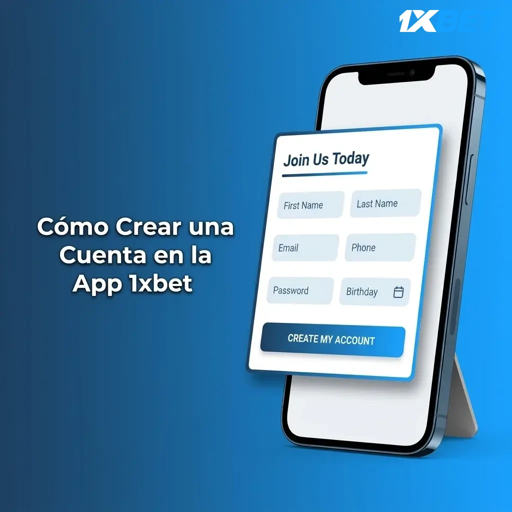 Pantalla de registro en la app 1xbet con opciones para crear cuenta en Costa Rica en menos de 2 minutos
