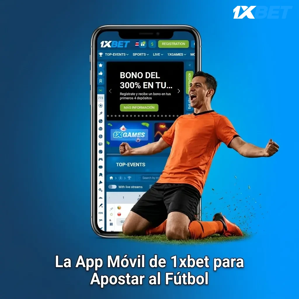 App móvil de 1xbet para apostar al fútbol en Android e iOS con mercados, apuestas en vivo y transmisión