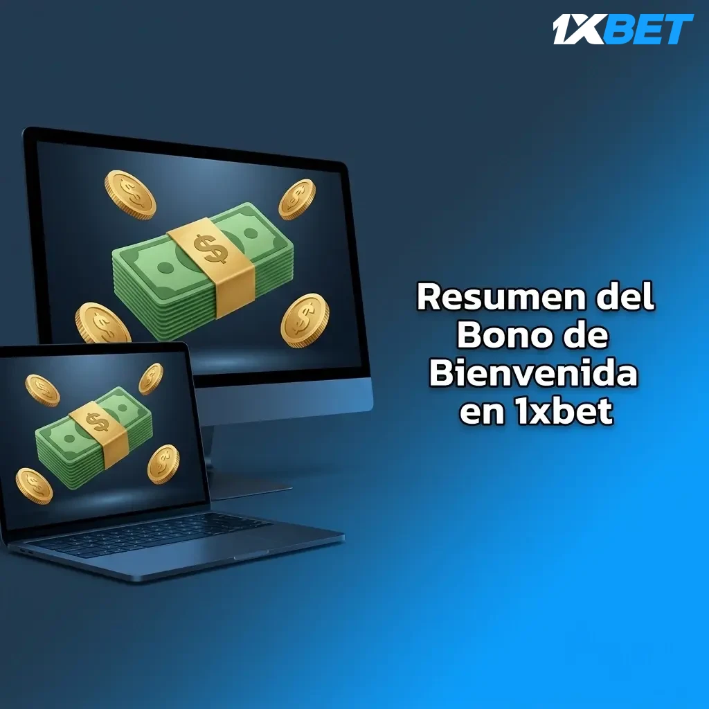 Tabla resumen del bono de bienvenida en 1xbet: bono deportivo 100% y paquete casino hasta 1,000,000 CRC