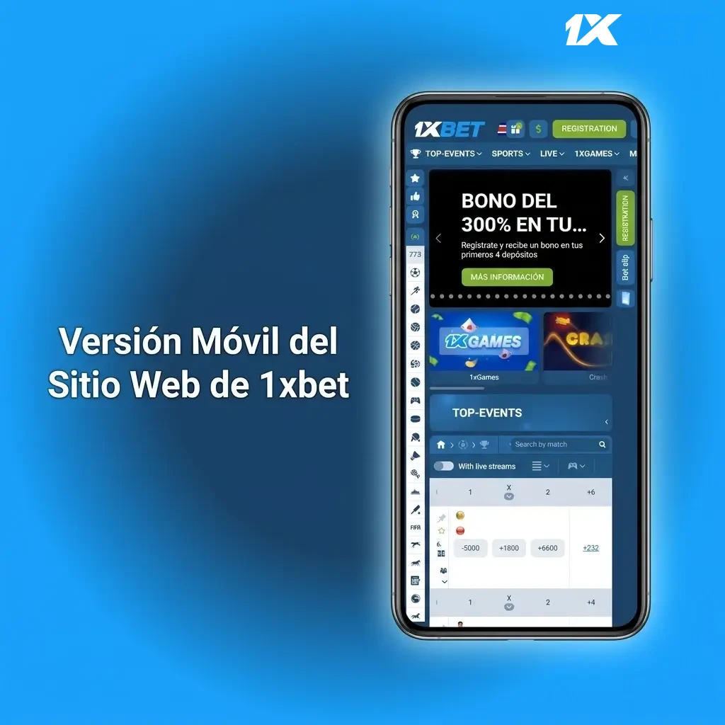 Versión móvil del sitio web de 1xbet accesible desde smartphone y tableta sin instalar aplicaciones